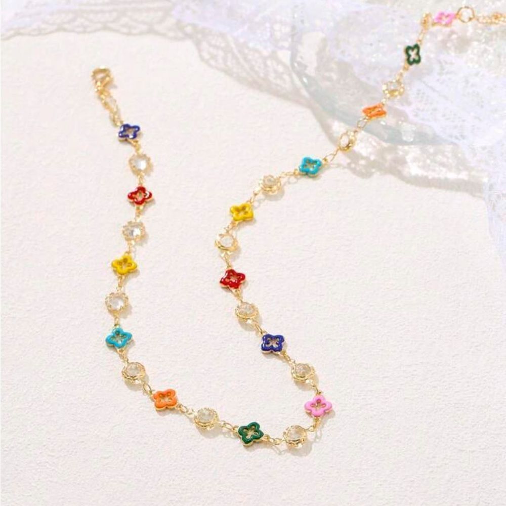 Colorful Floral Gold Chain necklace S984
